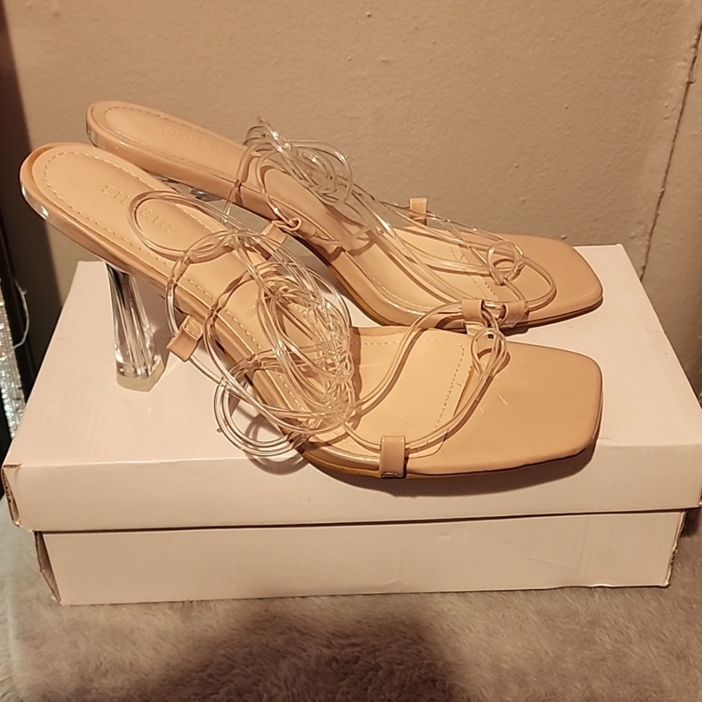 SHE&IN lace up heels, women's 9 US (42 EUP), nude color